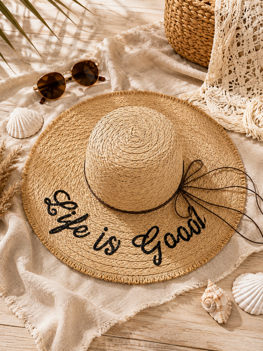 Naturel strandhoed met tekst Life is Good