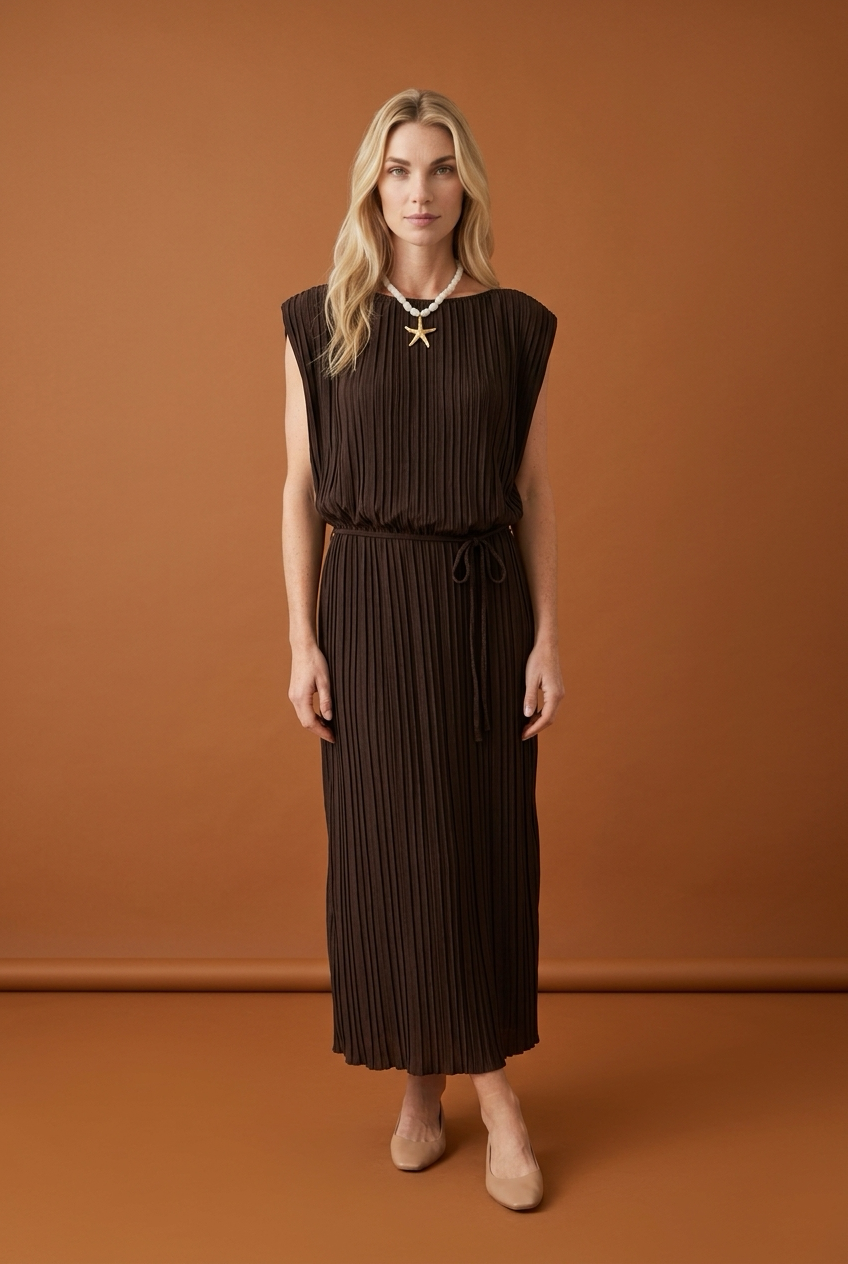 Oversized Plissé Jurk Choco Bruin