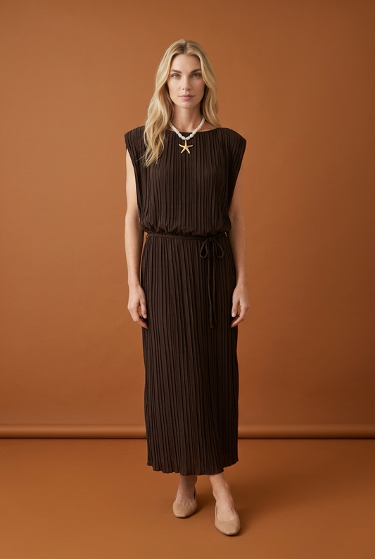 Oversized Plissé Jurk Choco Bruin