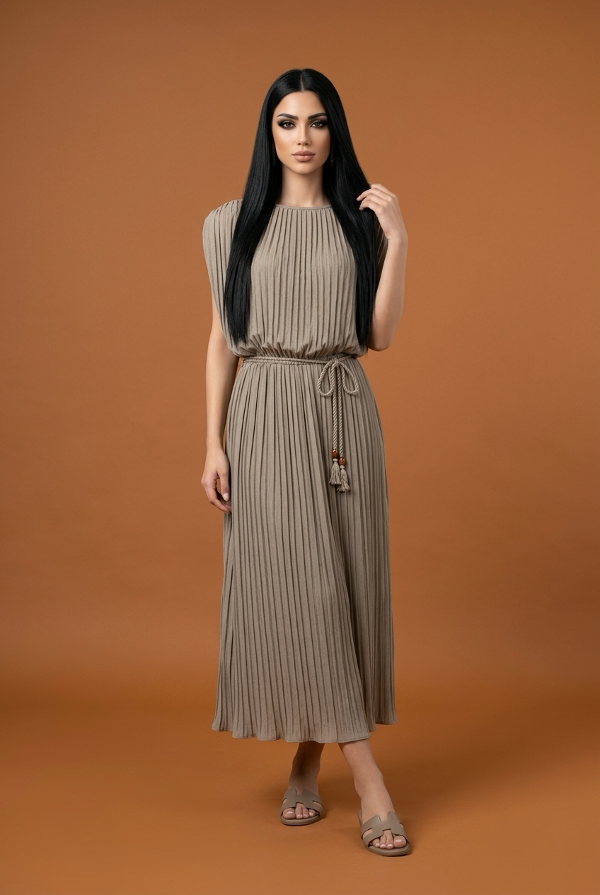 Oversized Plissé Jurk Taupe