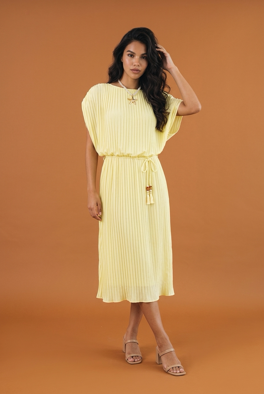 Oversized Plissé Jurk Zachtgeel