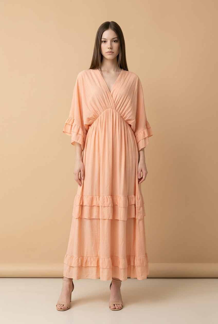 Peach Maxi Jurk met Volants