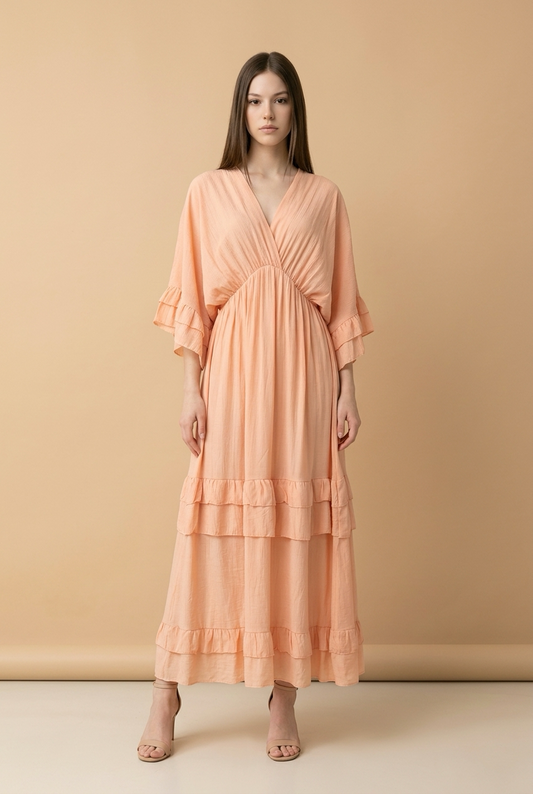 Peach Maxi Jurk met Volants