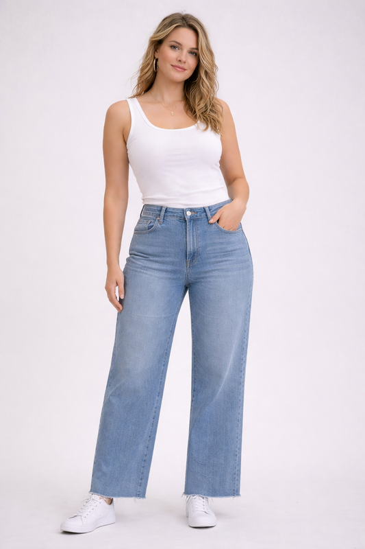 Poly Rose wide leg jeans lichtblauw voorkant