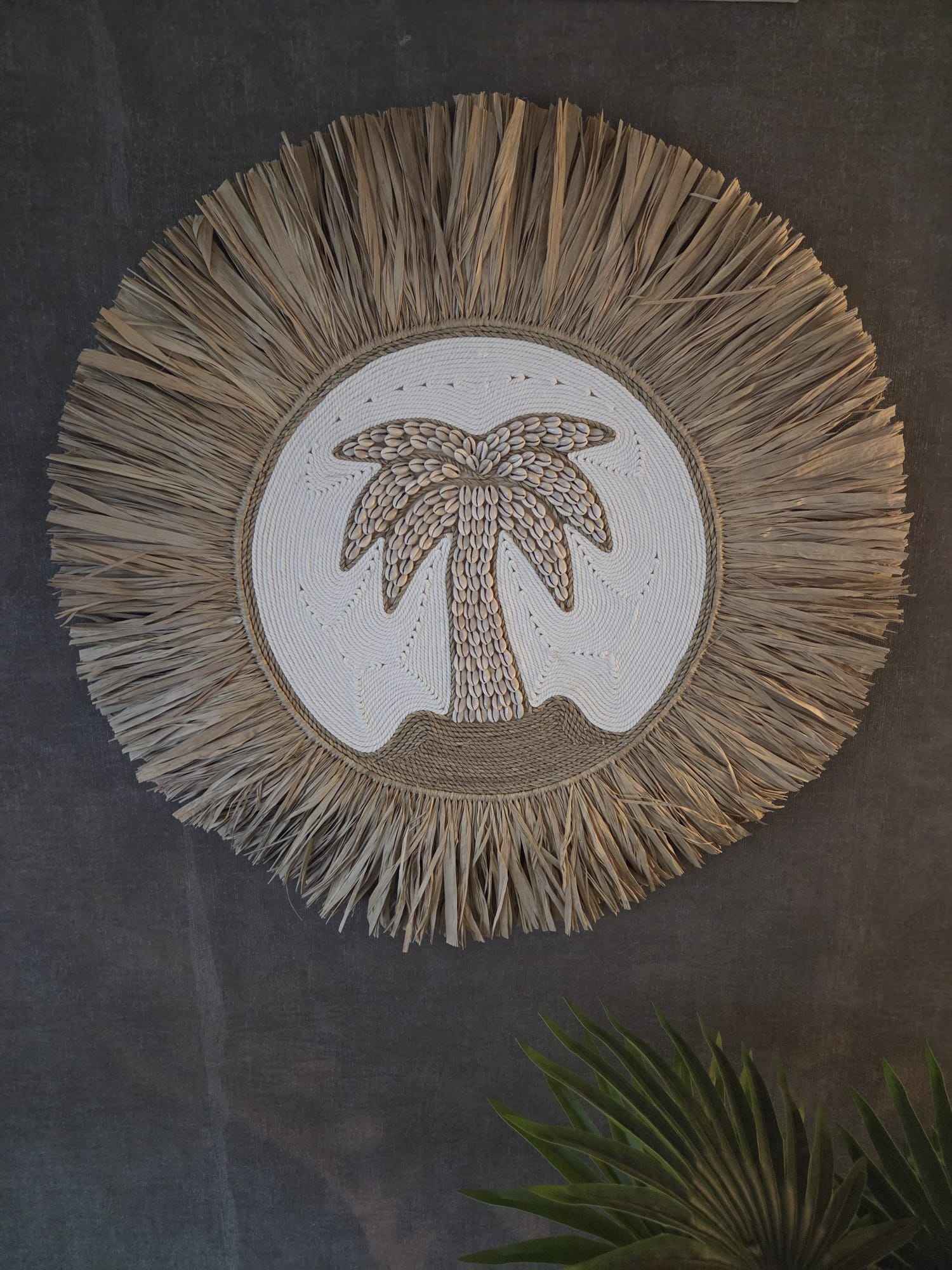 Ronde Palm Wanddecoratie Rotan & Schelpen 60 cm