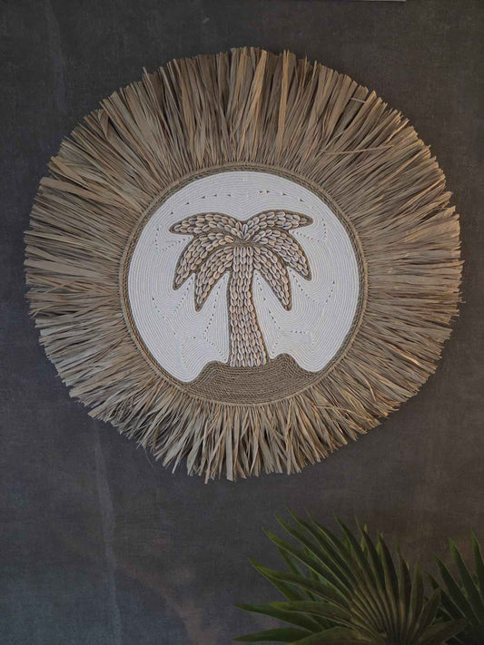 Ronde Palm Wanddecoratie Rotan & Schelpen 60 cm