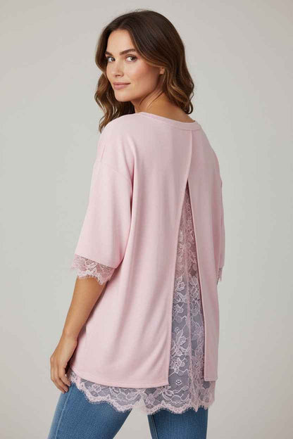 Lace Back Top Roze