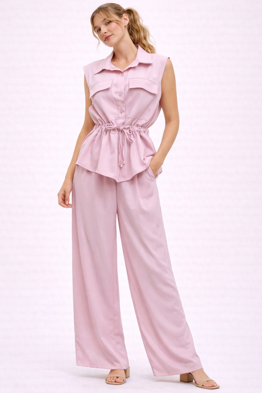 Roze tweedelig gilet pak voor dames