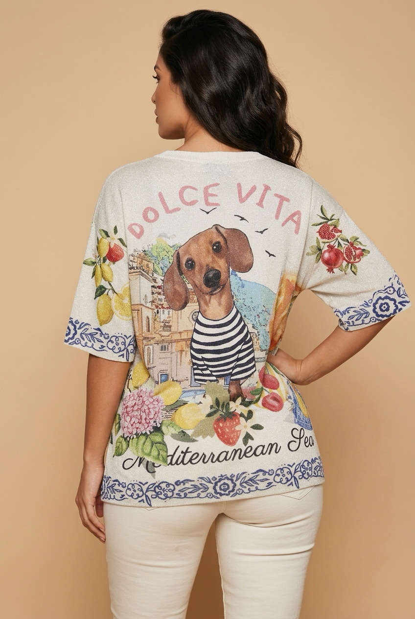 Soepele viscose top in beige multi