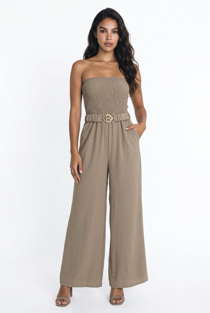 Strapless Jumpsuit met Riem Taupe