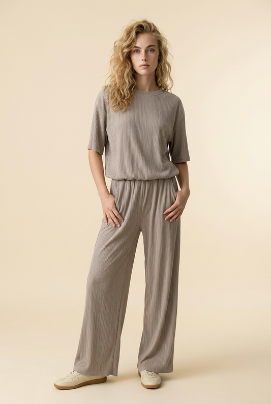 Taupe 2-delige rib set dames