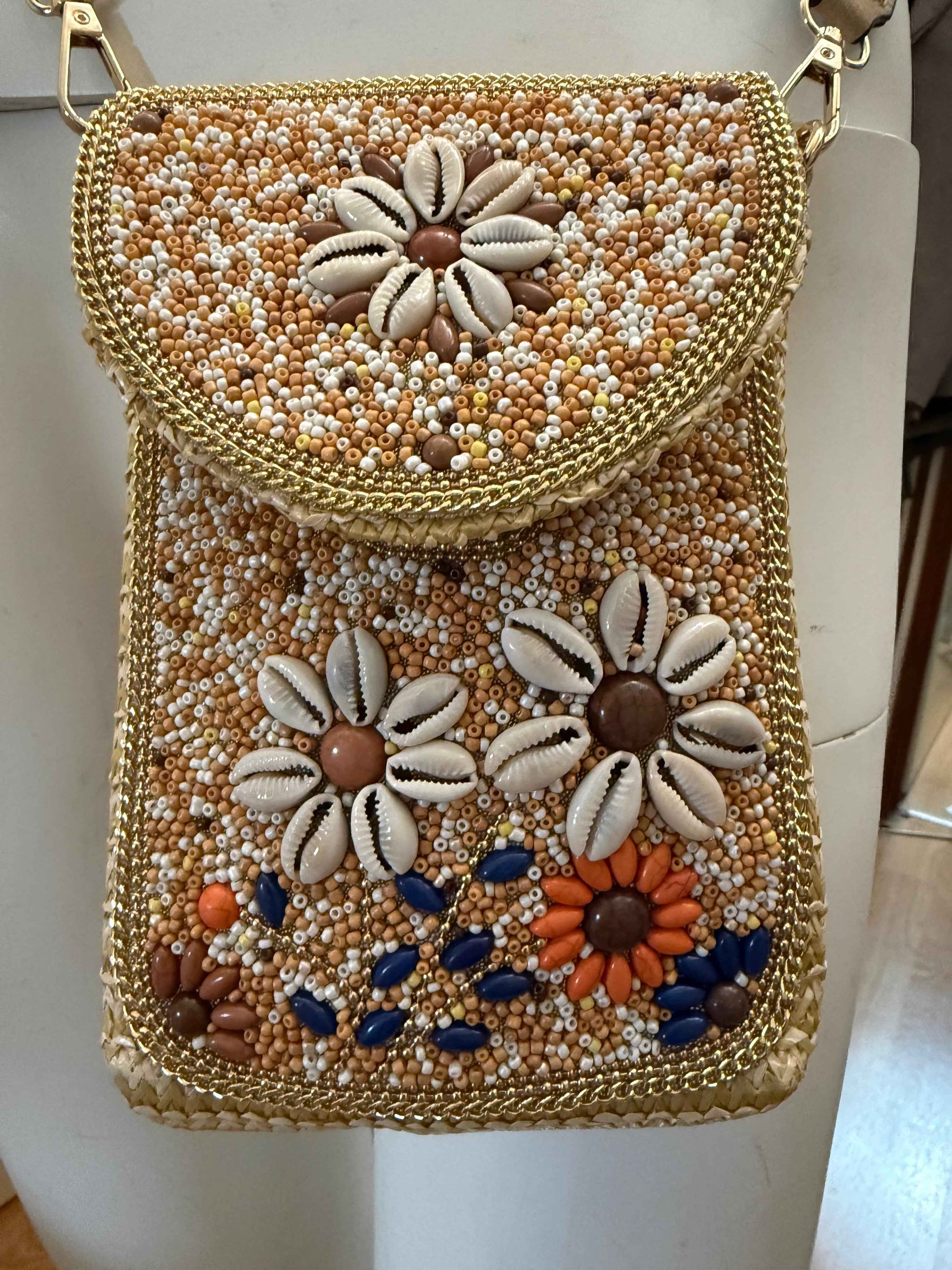 Telefoontasje met Kraaltjes Beige Floral