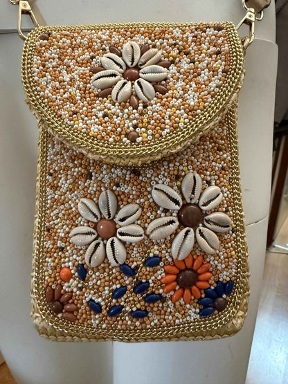 Telefoontasje met Kraaltjes Beige Floral