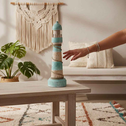 Vuurtoren Decoratie Turquoise H30 cm