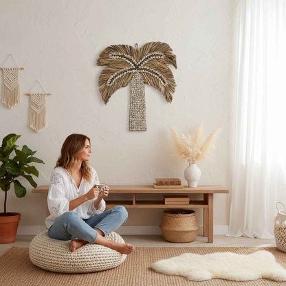Wanddecoratie Palmboom Rotan & Schelp 50 cm