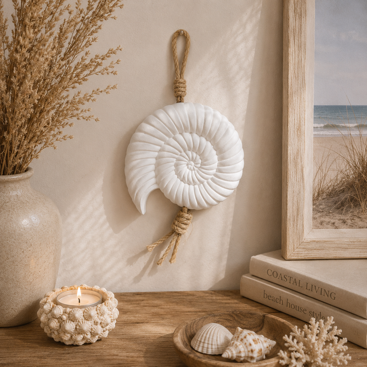 Wandhanger schelp met touw