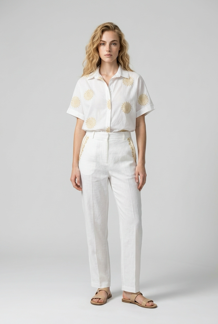 Witte blouse met gouden borduursels