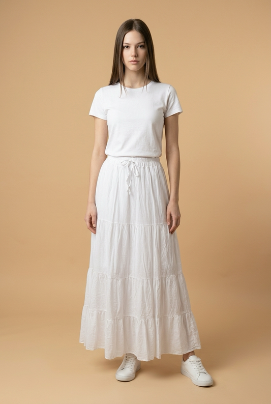 Witte Maxi Rok met Volants