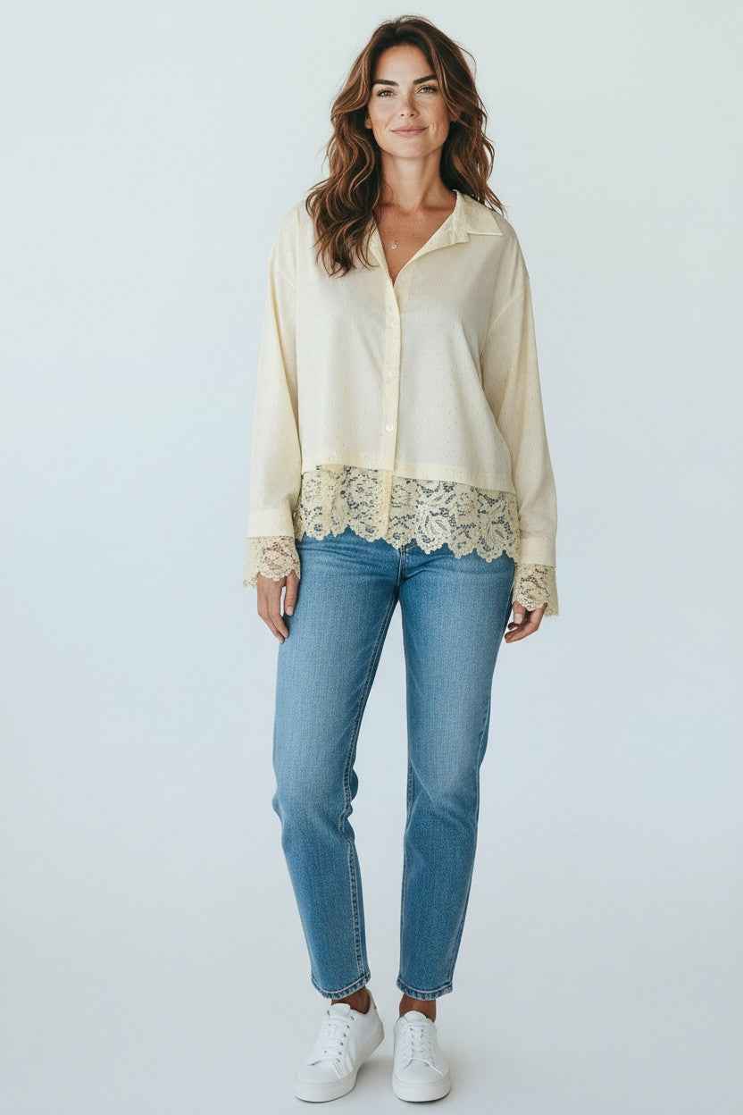 Zachtgele blouse voorkant