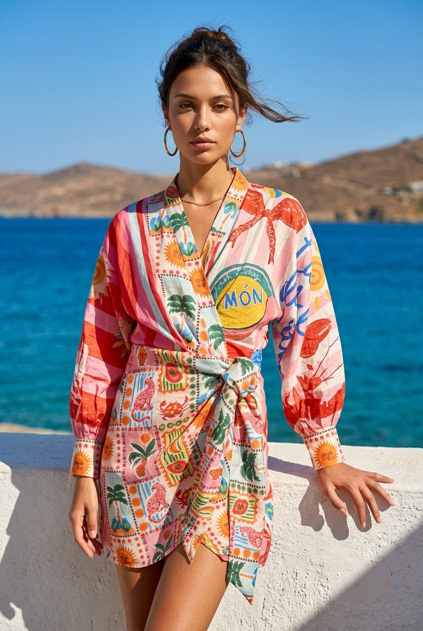 Purple Queen Wikkeljurk met Multicolor Print La Dolce Vita