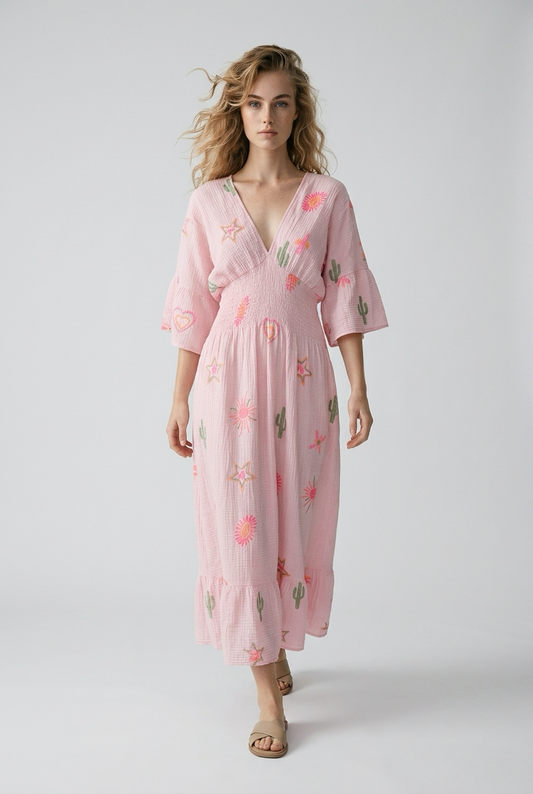Zomerse katoenen jurk voor dames in roze
