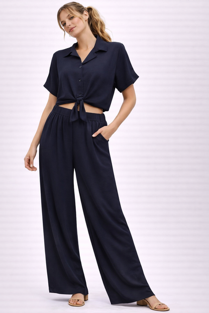 Zwarte 2-delige set met knoopblouse