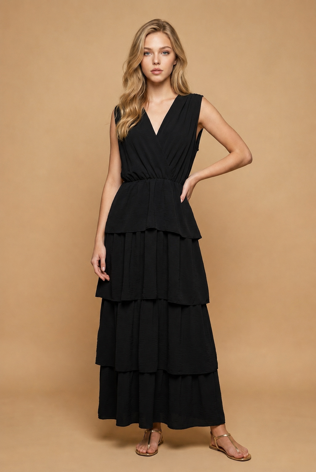 Zwarte volant maxi jurk