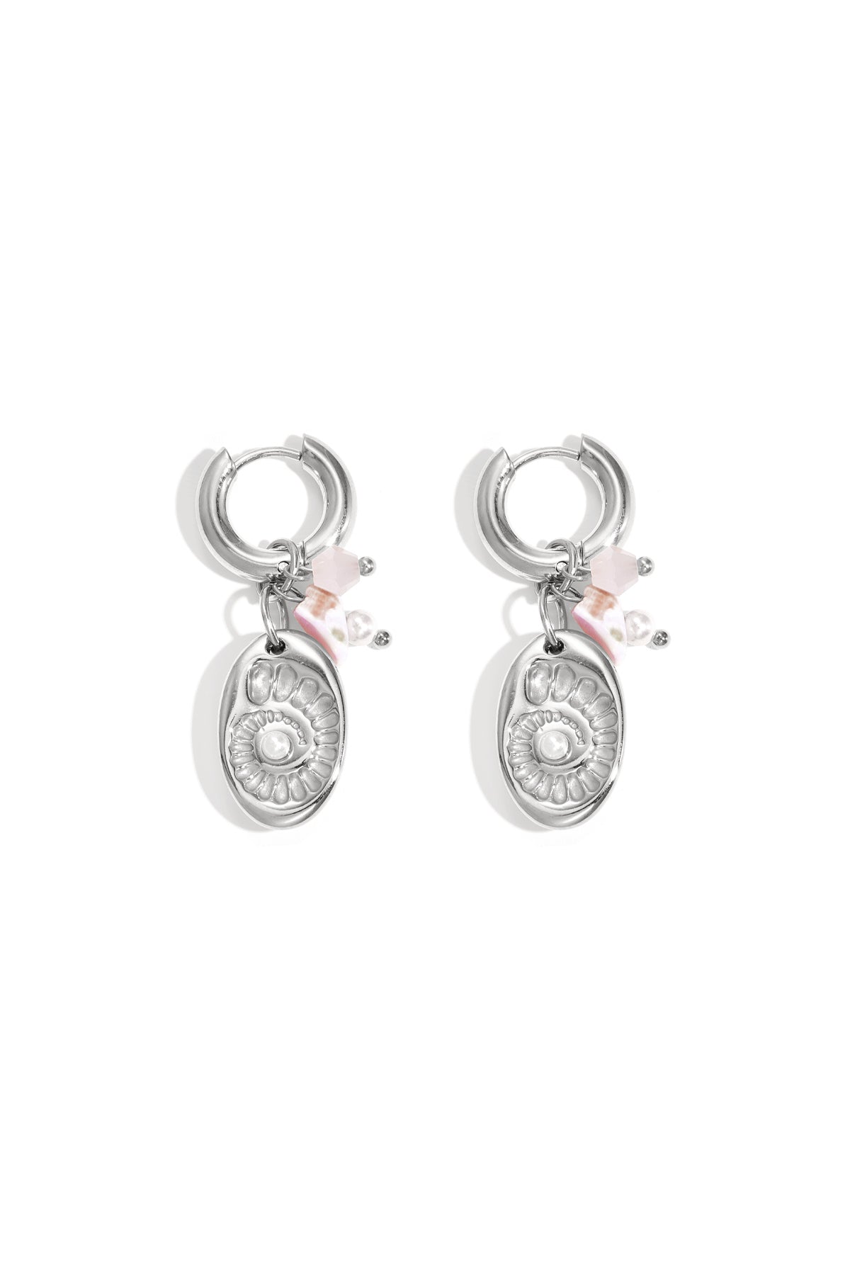 Earrings with beads and shell charm
