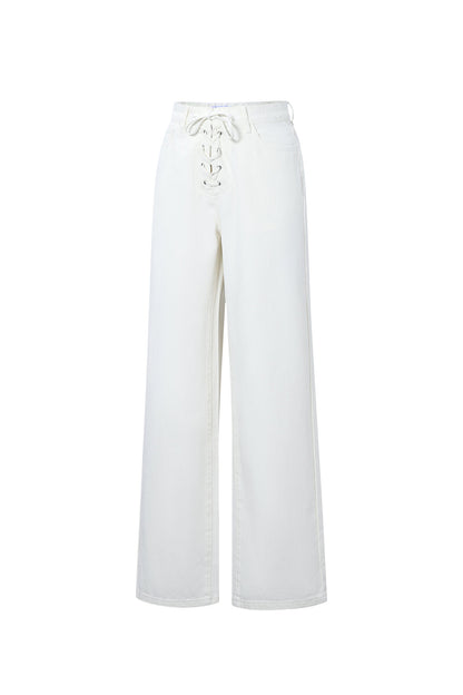 Jeans met vetersluiting