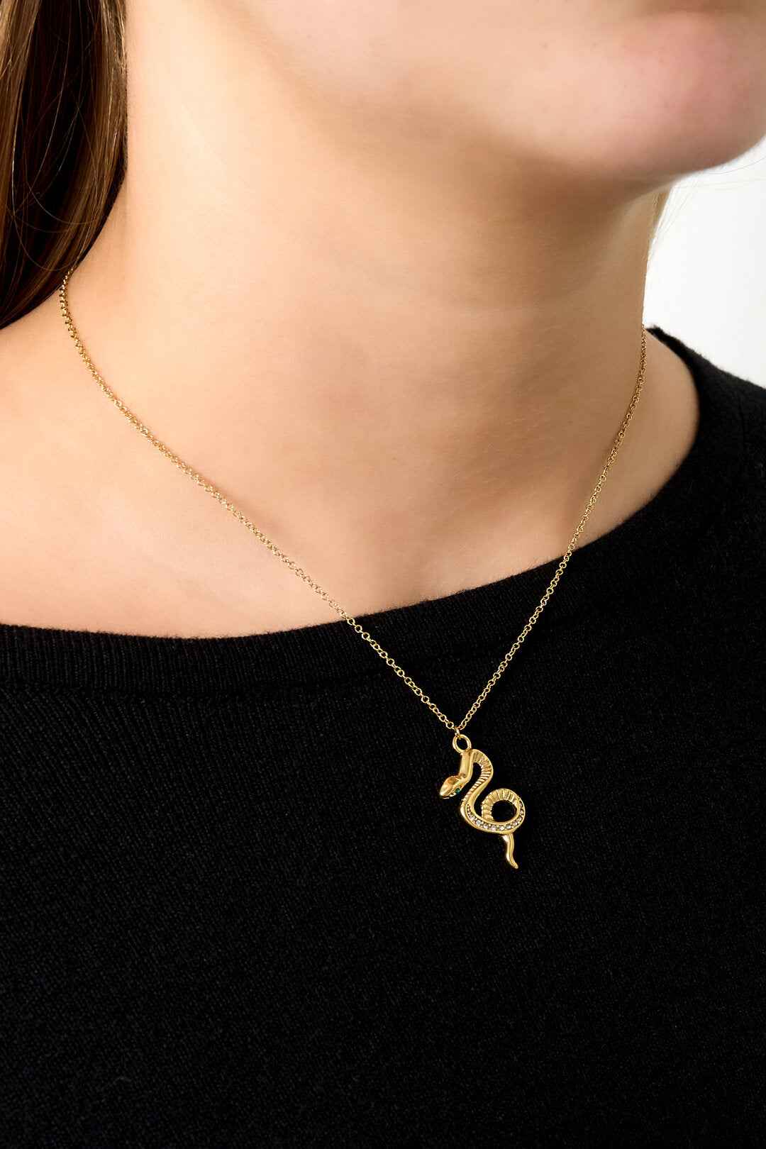 Elegant Rhinestone Snake Pendant Necklace, Silver & Gold