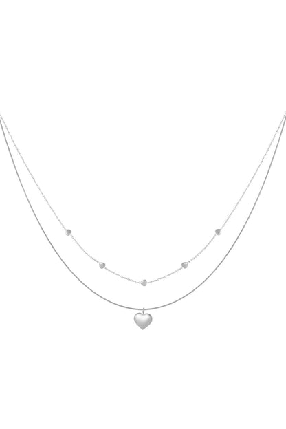 Elegant Heart Layered Necklace in Silver & Gold