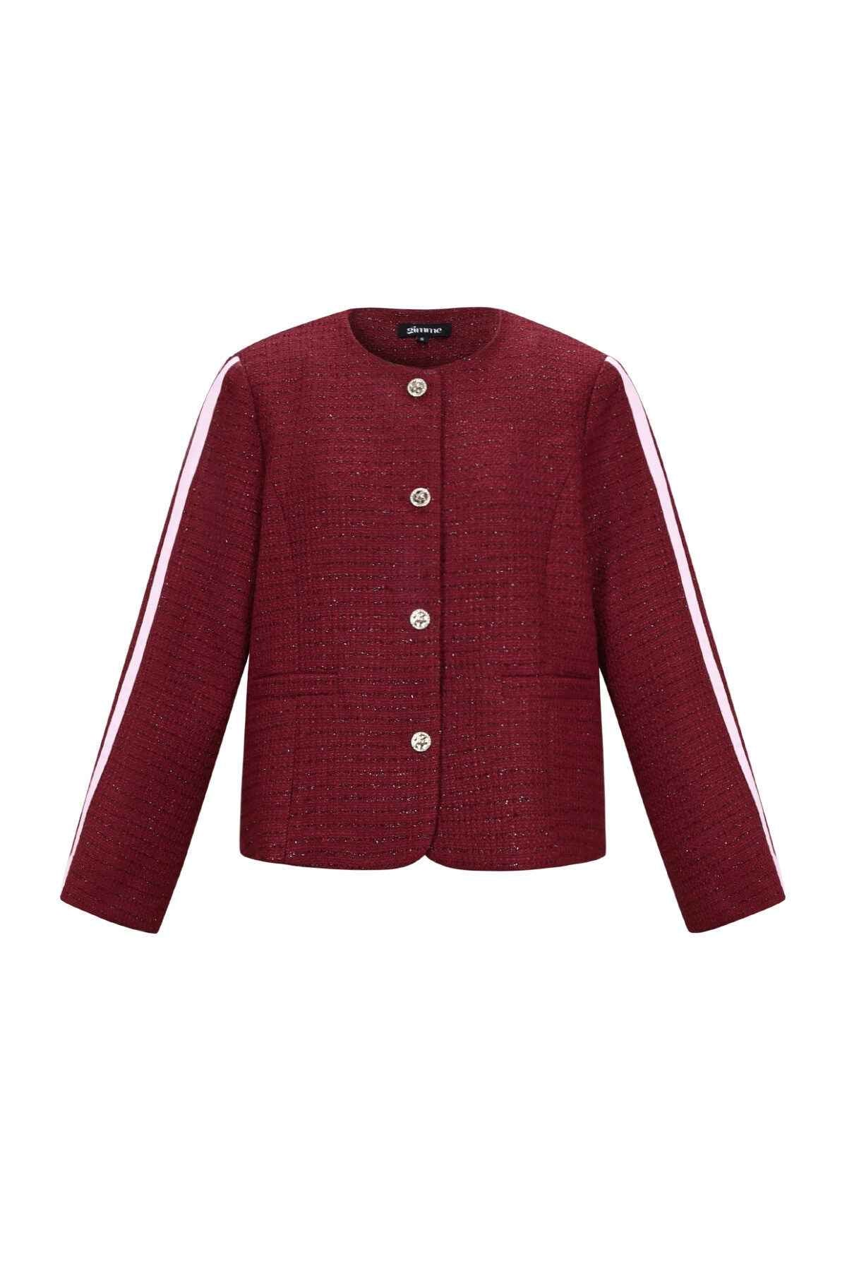 Elegant Plaid Wine Red & Black Jacket for Fall/Winter
