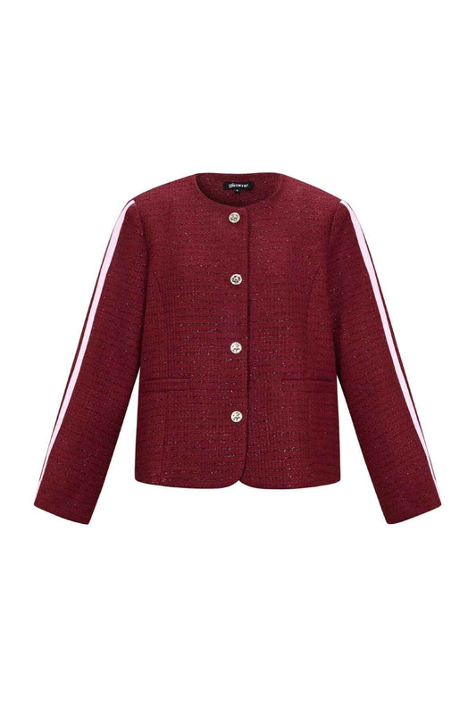 Elegant Plaid Wine Red & Black Jacket for Fall/Winter