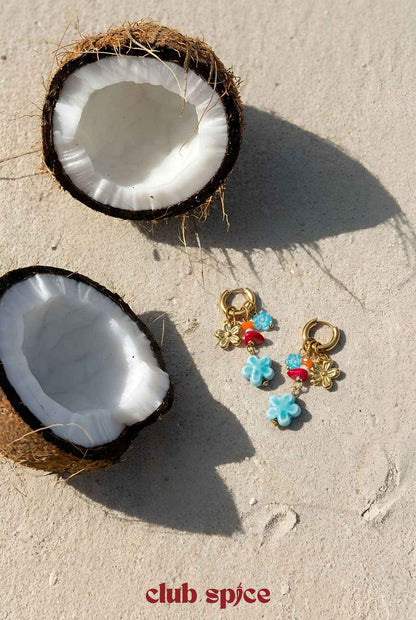 Earrings with flower charms and beads
