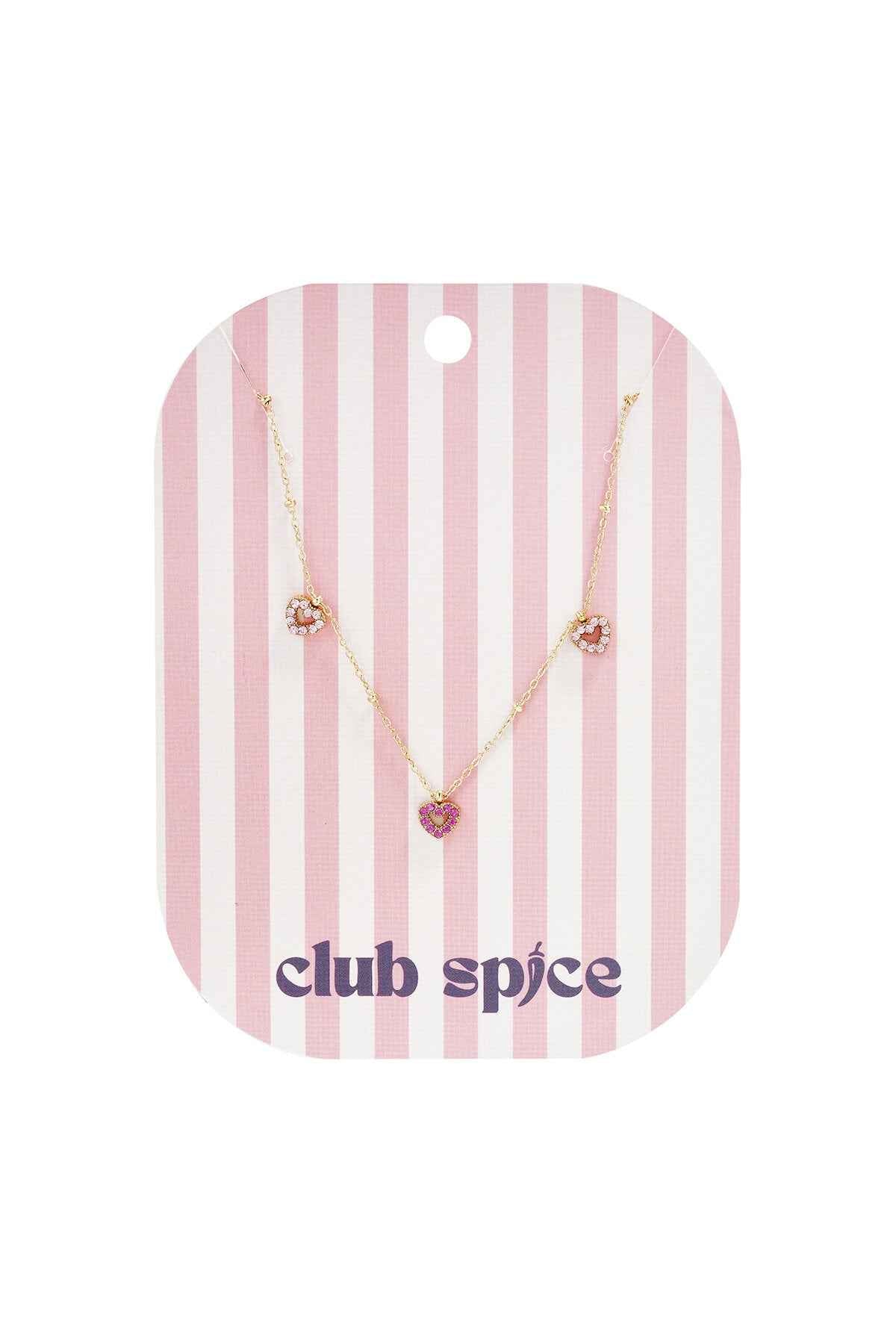 Ketting met roze steentjes in hartjes