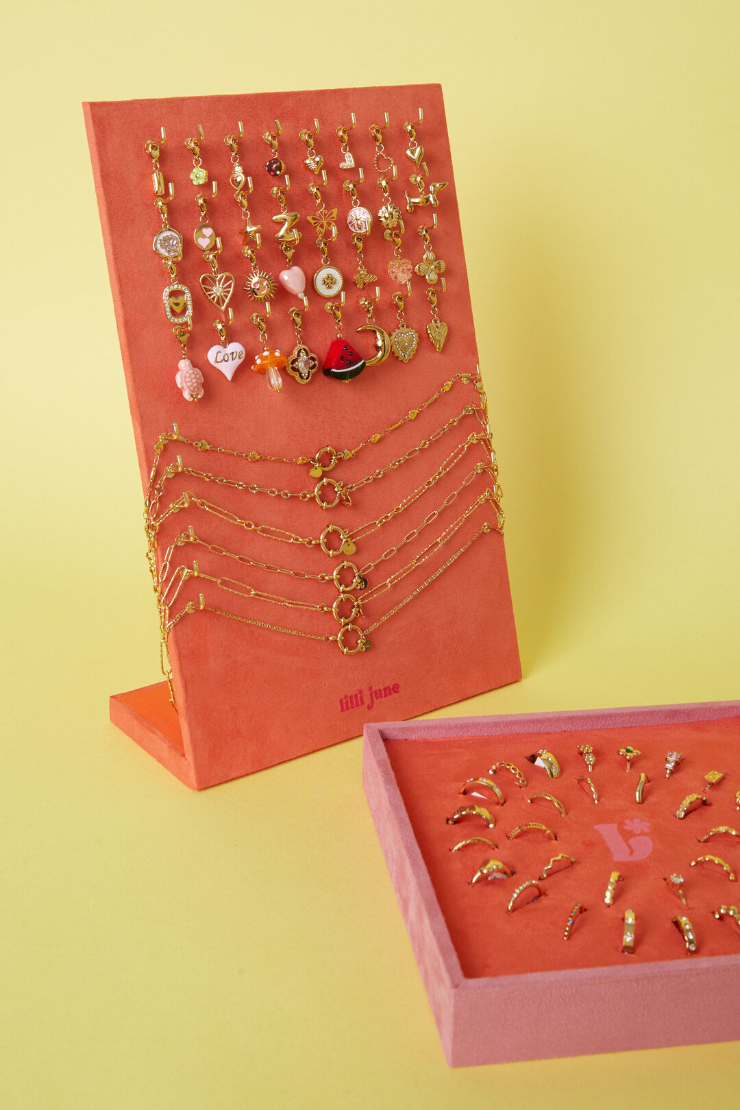 Stylish Orange Suede Necklace Display for All Jewelry