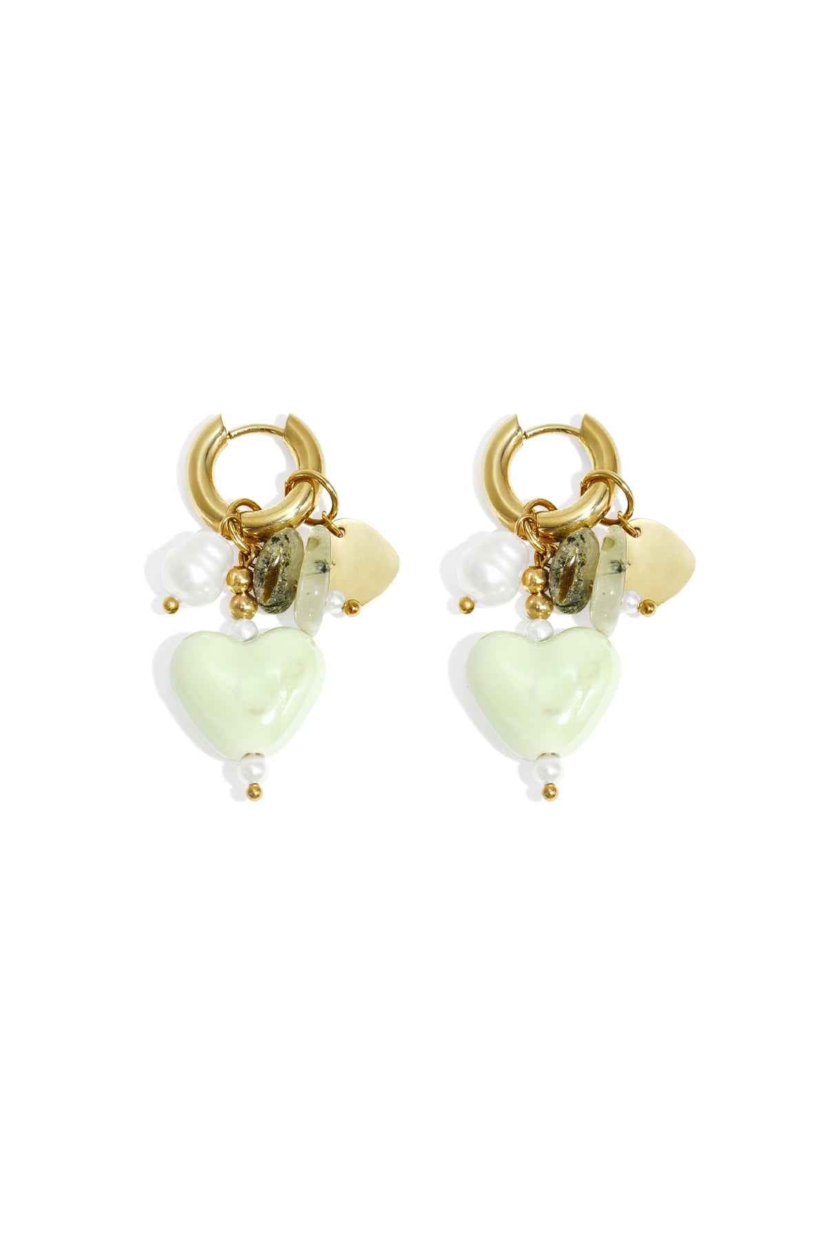Earrings with beads and heart charms