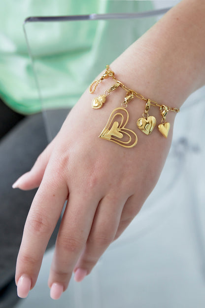 14K Gold Plated Heart Charm Bracelet for Daily Wear