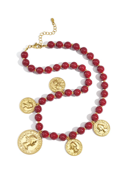 Elegant Retro Beaded Necklace in Navy Blue and Crimson