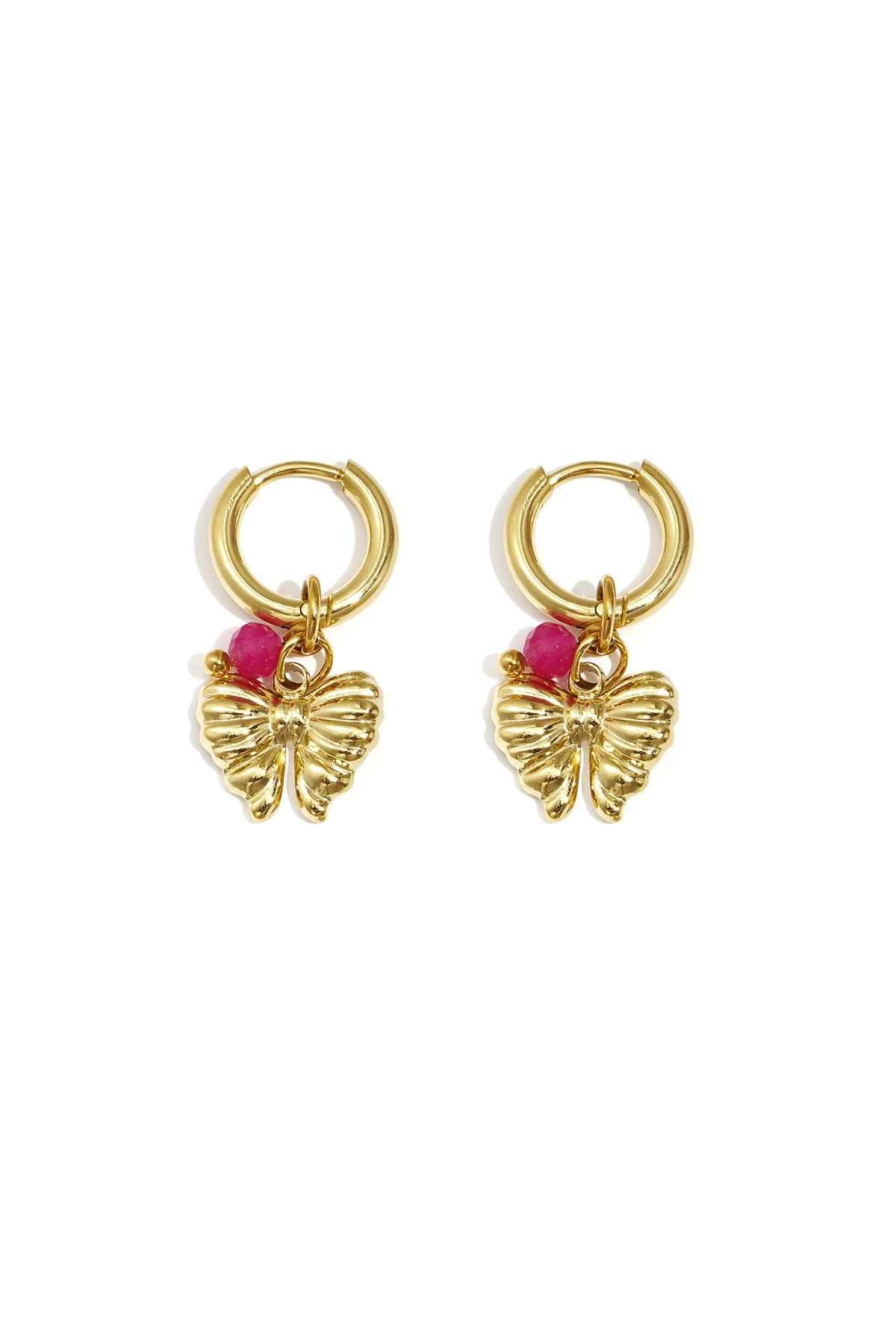 Earrings with hanging bow charm and bead