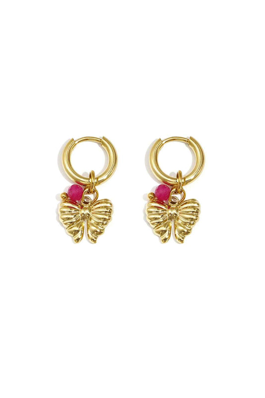 Earrings with hanging bow charm and bead
