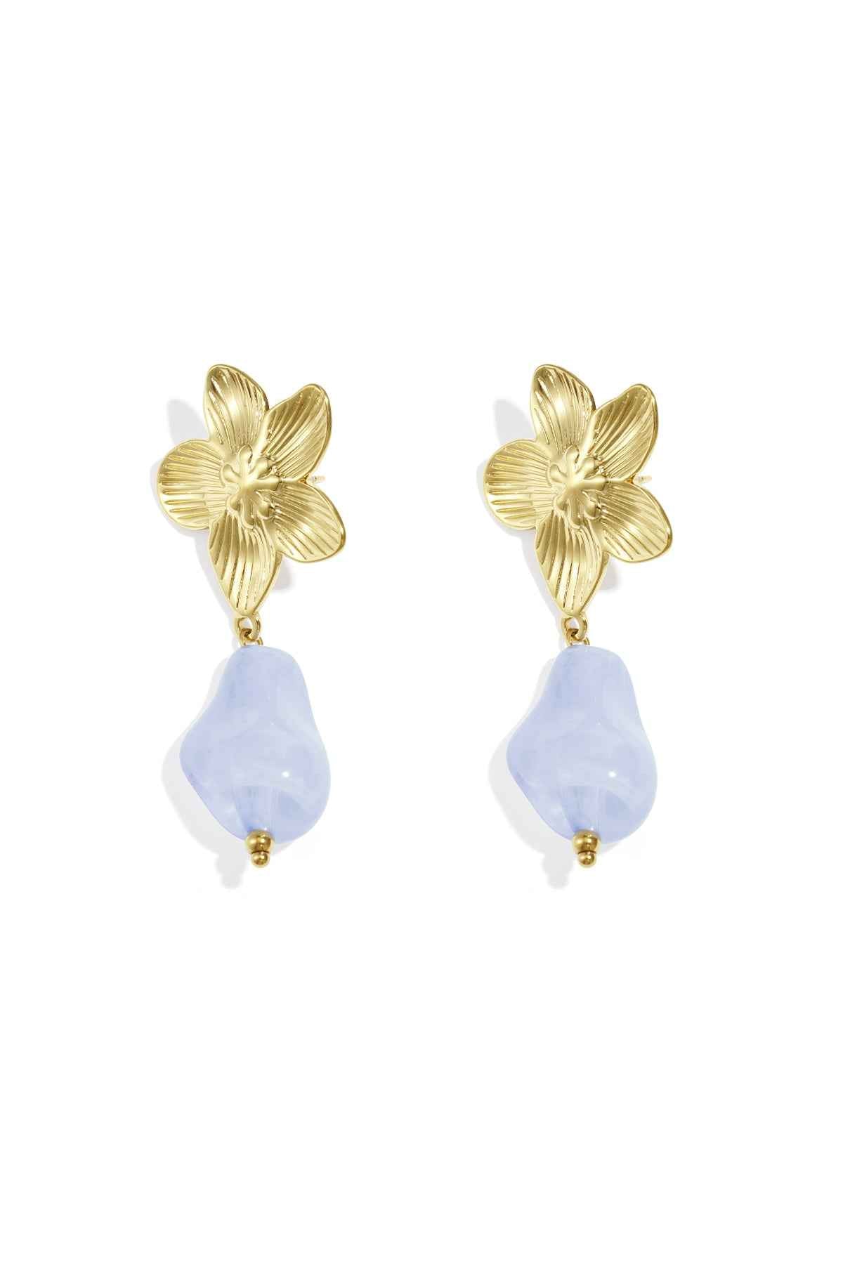 Flower earrings with organic bead