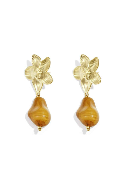 Flower earrings with organic bead