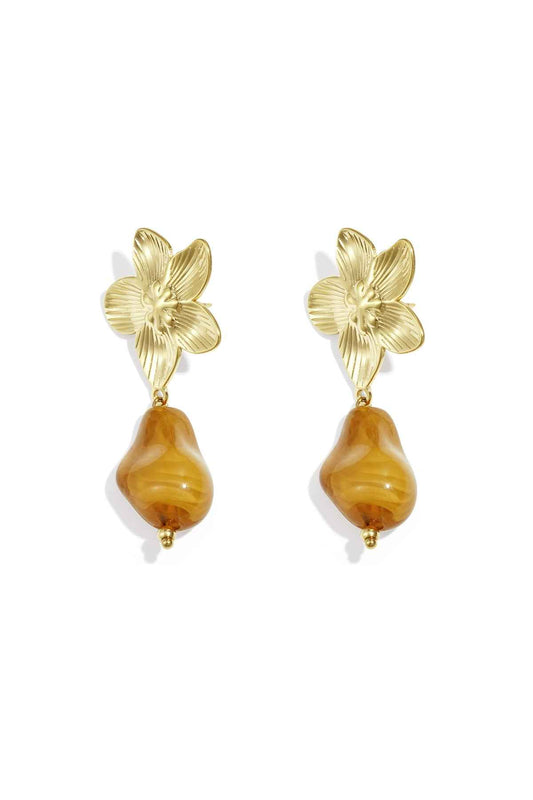 Flower earrings with organic bead