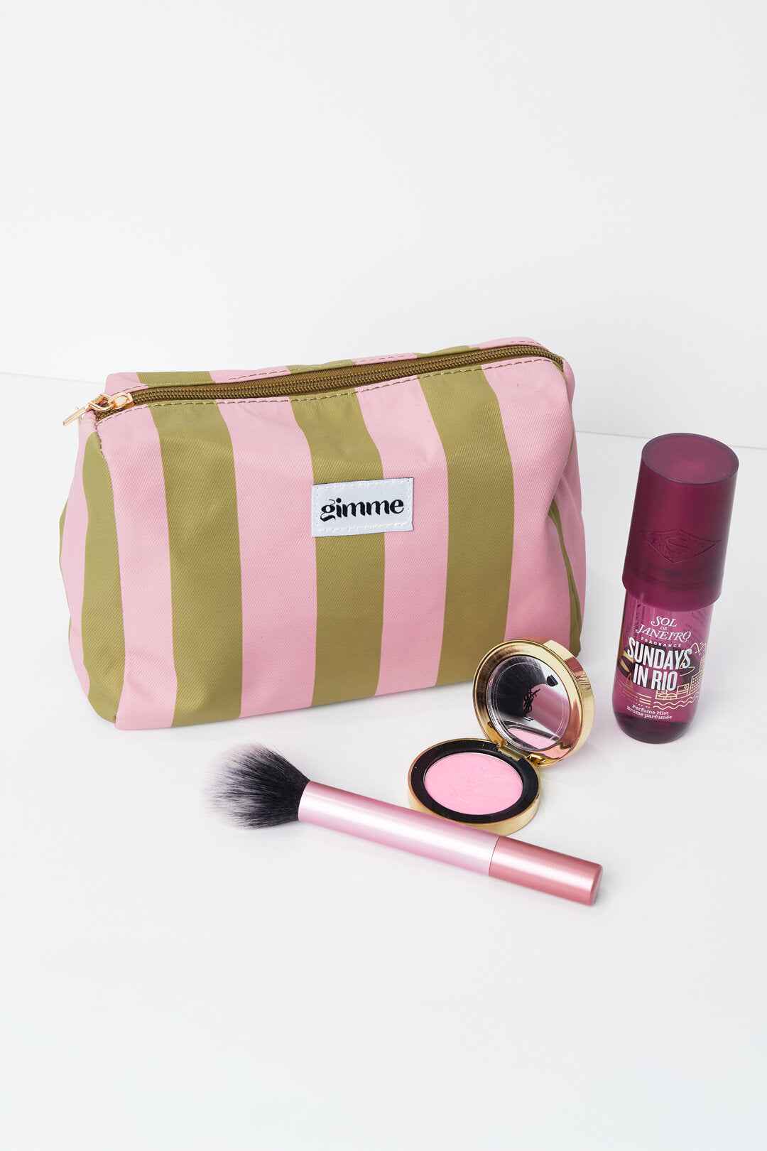 Chic Pink Stripe Makeup Bag for Everyday Glam
