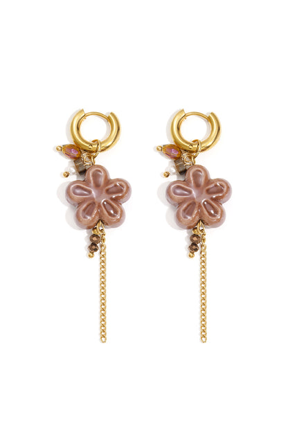 Elegant Red and Dark Brown Flower Drop Earrings