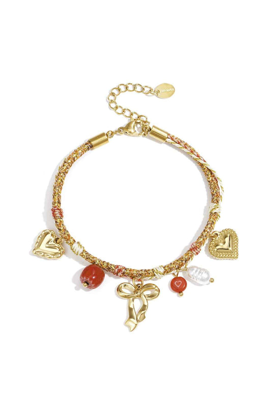 Elegant Gold Heart & Bow Knot Charm Bracelet for Women