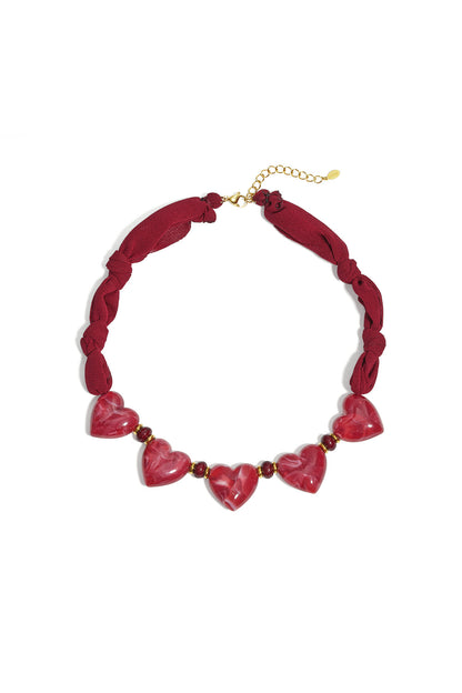 Elegant Heart Braided Necklace in Wine Red & Dark Blue