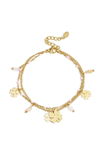 Bracelet with clover and bead charms