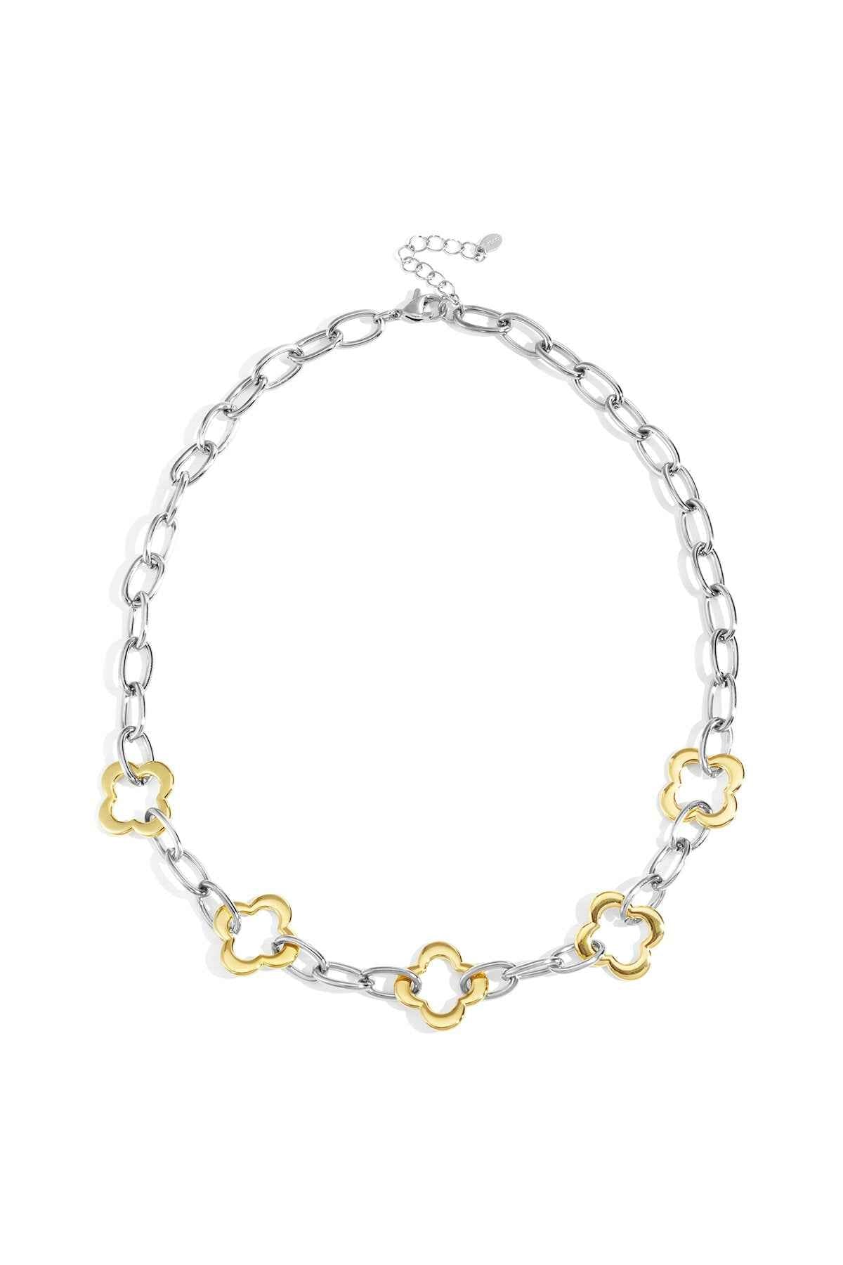 Elegant Gold & Silver Clover Chain Necklace